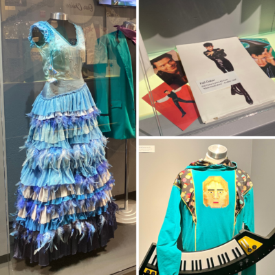 Yohanna's blue dress from Eurovision 2009; Páll Óskar's press kit from 1997; A green sweater and keytar from "10 Years," the 2021 Icelandic entry.